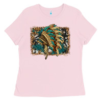Bubblegum Pink indian headdress with background Ladies Tee - HRA Design Shop