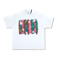 White v.d turquoise leopard and flowers  brushstrokes Urban Heavy Tee - AdoDesignShop