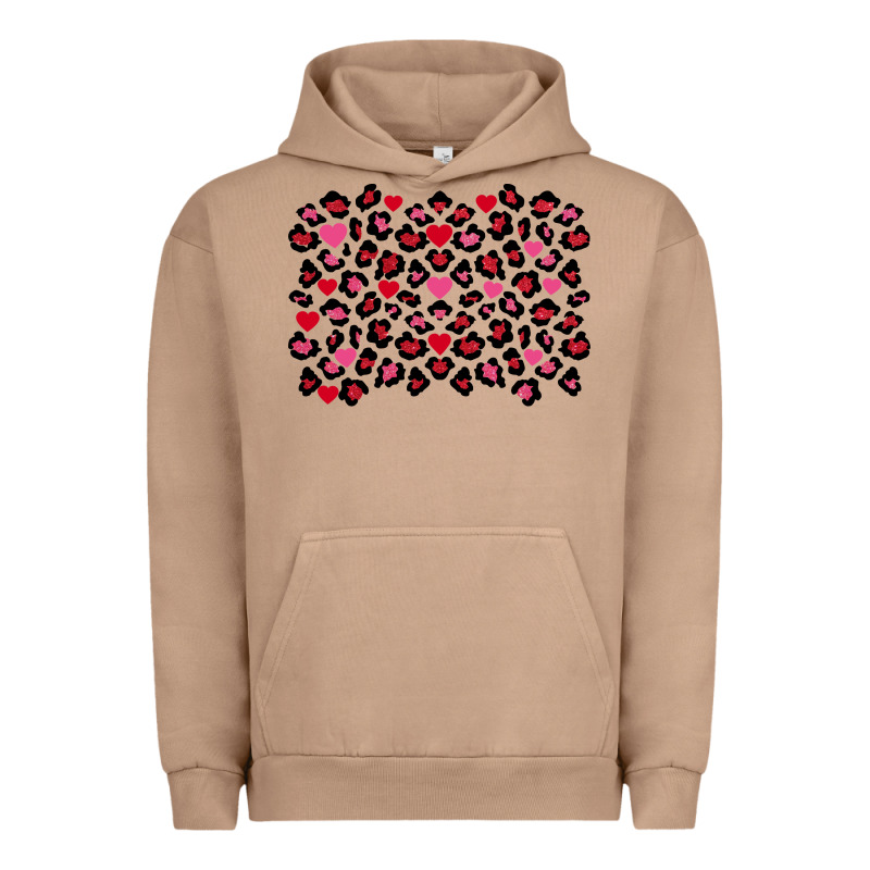 Valentines Day Leopard And Heart Background Urban Hoodie by FaDigitalArtStudio | Teevron