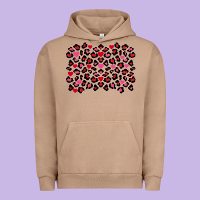 Valentines Day Leopard And Heart Background Urban Hoodie Designed By Fadigitalartstudio