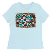 Baby Blue race leopard and gemstone background Ladies Tee - HRA Design Shop