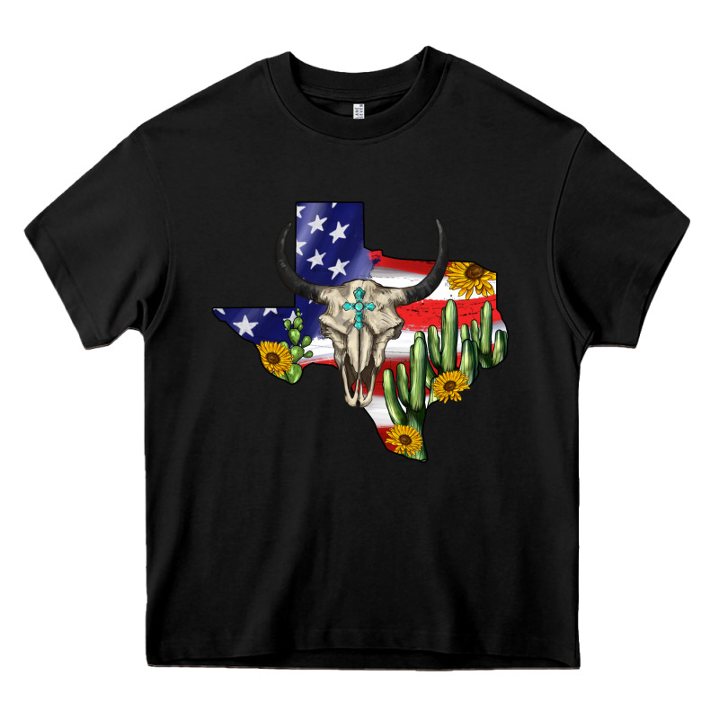 Bull Skull Texas Map American Playng Heavy Core Tee by BarkalooDesign | Teevron