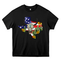Black bull skull texas map american playng Heavy Core Tee - BarkalooDesign