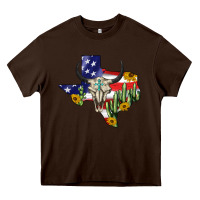 Chocolate Brown bull skull texas map american playng Heavy Core Tee - BarkalooDesign