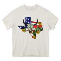 Cream bull skull texas map american playng Heavy Core Tee - BarkalooDesign