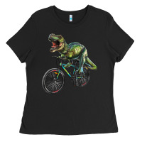Black t rex dinosaur riding dinosaur Ladies Tee - RanaPortraitStore