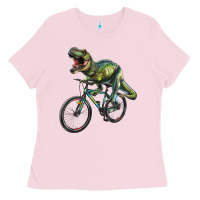 Bubblegum Pink t rex dinosaur riding dinosaur Ladies Tee - RanaPortraitStore