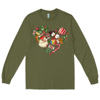 Army Green christmas heart Long Sleeve Tee - MaliasSmallBusiness