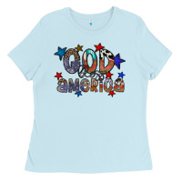 Baby Blue god bless america Ladies Tee - CowhideDigitalArt