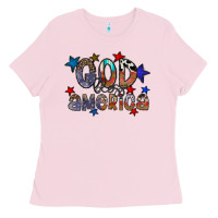 Bubblegum Pink god bless america Ladies Tee - CowhideDigitalArt