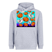 Heather Grey halloween pumpkins with ghosts Heavyweight Hoodie - TumblerDesignByShophia