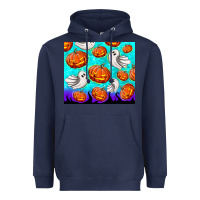 Navy halloween pumpkins with ghosts Heavyweight Hoodie - TumblerDesignByShophia