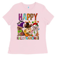 Bubblegum Pink Happy hallothankmas dog Ladies Tee - FaDigitalArtStudio