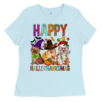Baby Blue Happy hallothankmas dog Ladies Tee - FaDigitalArtStudio