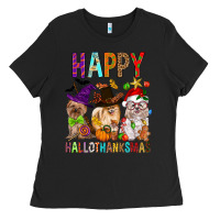 Black Happy hallothankmas dog Ladies Tee - FaDigitalArtStudio