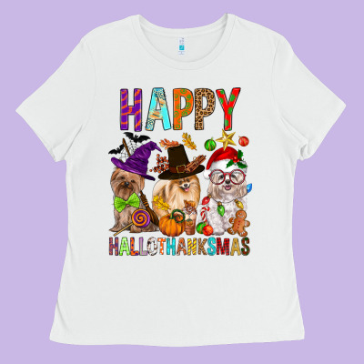 Happy Hallothankmas Dog Ladies Tee Designed By Fadigitalartstudio