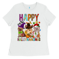 White Happy hallothankmas dog Ladies Tee - FaDigitalArtStudio