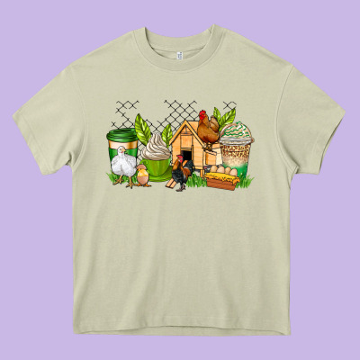 Chicken Coffee Cups Heavy Core Tee Designed By Adodesignshop
