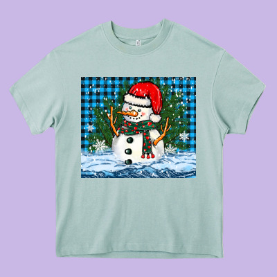 Snowy Christmas Snowman Heavy Core Tee Designed By Barkaloodesign