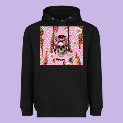 Skull Mom Pink Glitter With Daisy Heavyweight Hoodie Designed By Tumblerdesignbyshophia