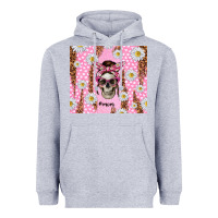 Heather Grey skull mom pink glitter with daisy Heavyweight Hoodie - TumblerDesignByShophia