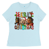 Baby Blue Merry christmas horses Ladies Tee - FaDigitalArtStudio