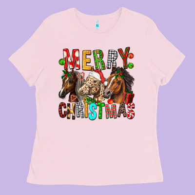 Merry Christmas Horses Ladies Tee Designed By Fadigitalartstudio