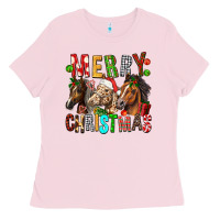 Bubblegum Pink Merry christmas horses Ladies Tee - FaDigitalArtStudio