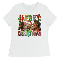 White Merry christmas horses Ladies Tee - FaDigitalArtStudio