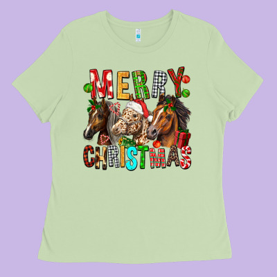 Merry Christmas Horses Ladies Tee Designed By Fadigitalartstudio