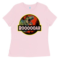 Bubblegum Pink t rex roaring Ladies Tee - RanaPortraitStore