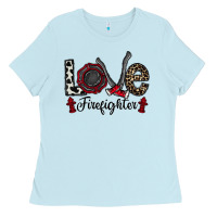 Baby Blue love firefighter Ladies Tee - CowhideDigitalArt