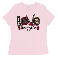 Bubblegum Pink love firefighter Ladies Tee - CowhideDigitalArt