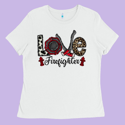 Love Firefighter Ladies Tee Designed By Cowhidedigitalart