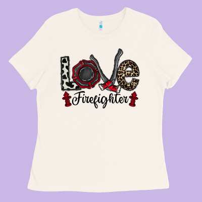 Love Firefighter Ladies Tee Designed By Cowhidedigitalart