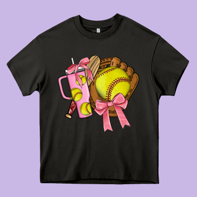 Softball Coquette Bow Heavy Core Tee Designed By Jahusdesignshop