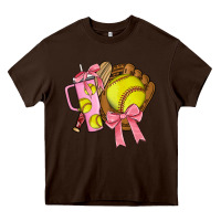 Chocolate Brown softball coquette bow Heavy Core Tee - JahusDesignShop