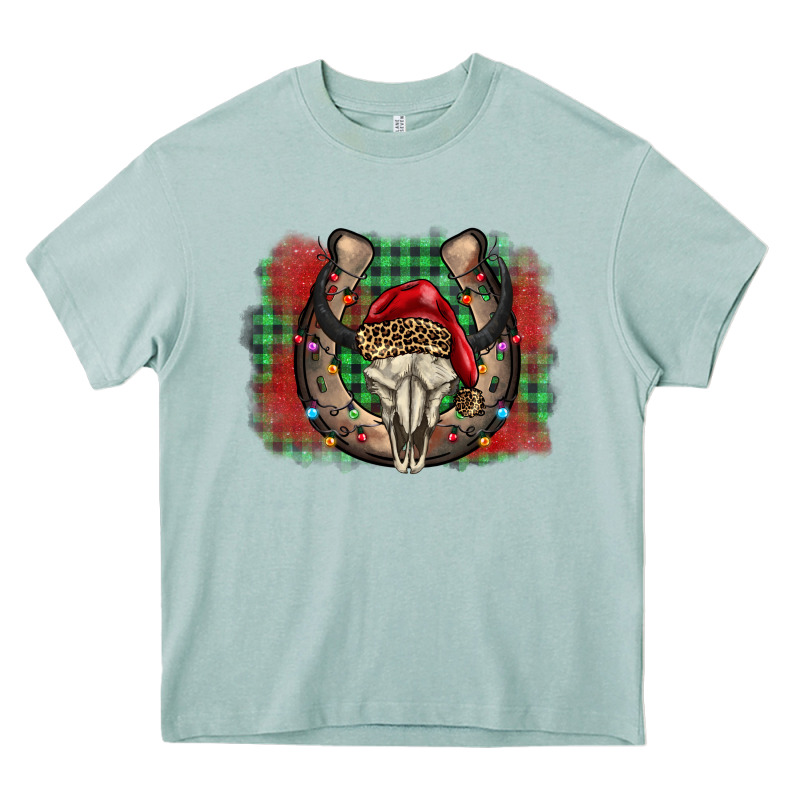 Christmas Horseshoe Bull Skull Heavy Core Tee by BarkalooDesign | Teevron