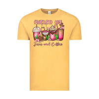 Vintage Mustard fueled by jesus and coffee Vintage Tee - MaliasSmallBusiness