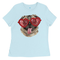 Baby Blue pug with love glasses Ladies Tee - RanaPortraitStore