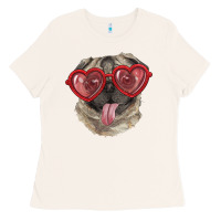 Bone pug with love glasses Ladies Tee - RanaPortraitStore