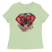 Matcha pug with love glasses Ladies Tee - RanaPortraitStore