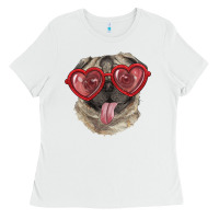 White pug with love glasses Ladies Tee - RanaPortraitStore