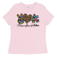Bubblegum Pink peace love autism1 Ladies Tee - CowhideDigitalArt