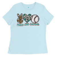 Baby Blue peace love baseball Ladies Tee - CowhideDigitalArt