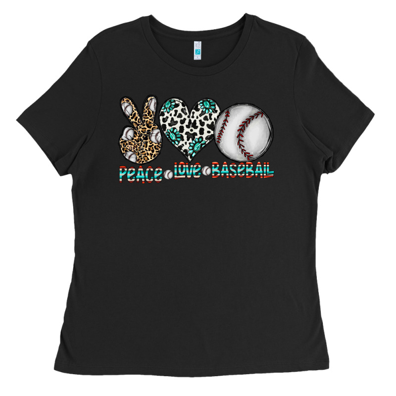 Peace Love Baseball Ladies Tee by CowhideDigitalArt | Teevron