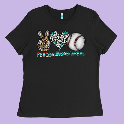 Peace Love Baseball Ladies Tee Designed By Cowhidedigitalart