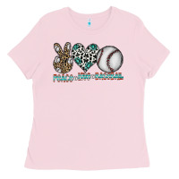 Bubblegum Pink peace love baseball Ladies Tee - CowhideDigitalArt
