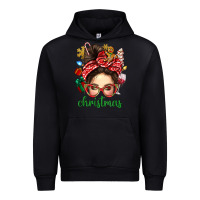 Black Christmas Messy Bun With Gingerbread Man Urban Hoodie - BundleAndBundleShop