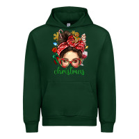 Forest Green Christmas Messy Bun With Gingerbread Man Urban Hoodie - BundleAndBundleShop
